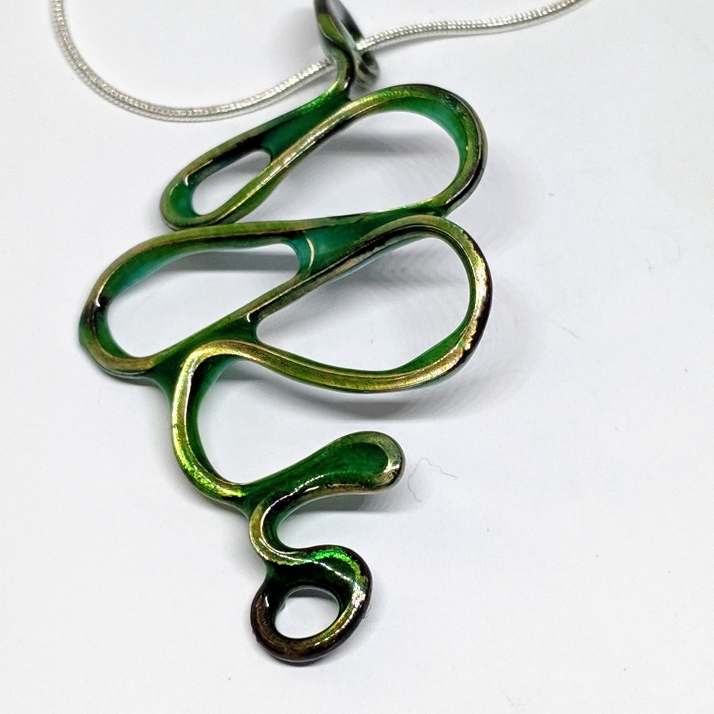 Green Enameled Squiggle Pendant Necklace